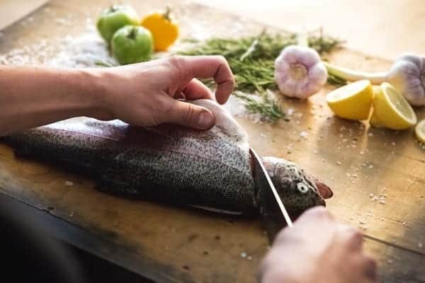 Fisch filetieren - Schnitt an der Brustflosse