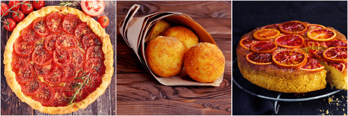 Das sizilianische Menü: Tomatentarte, Arancini, Orangenkuchen