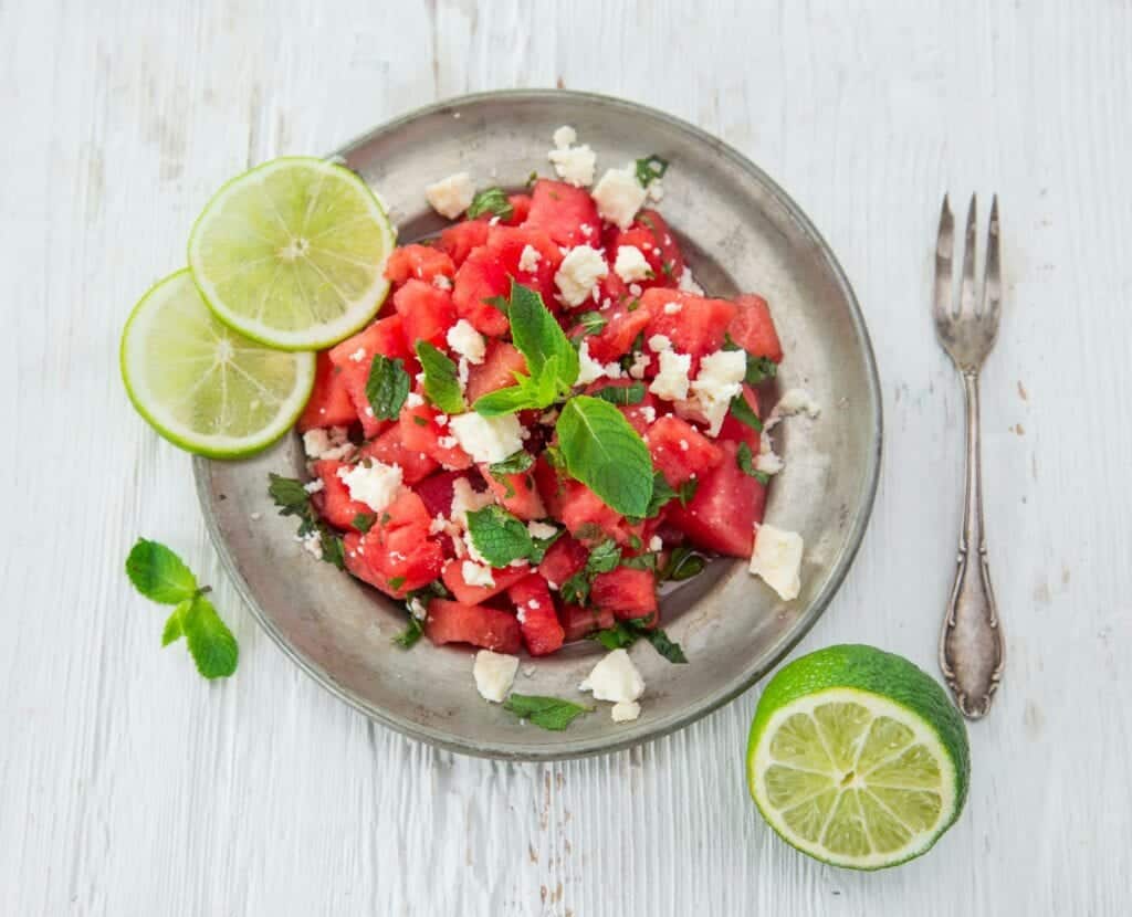 Rezept für Salat mit Wassermelone, Feta und Minze