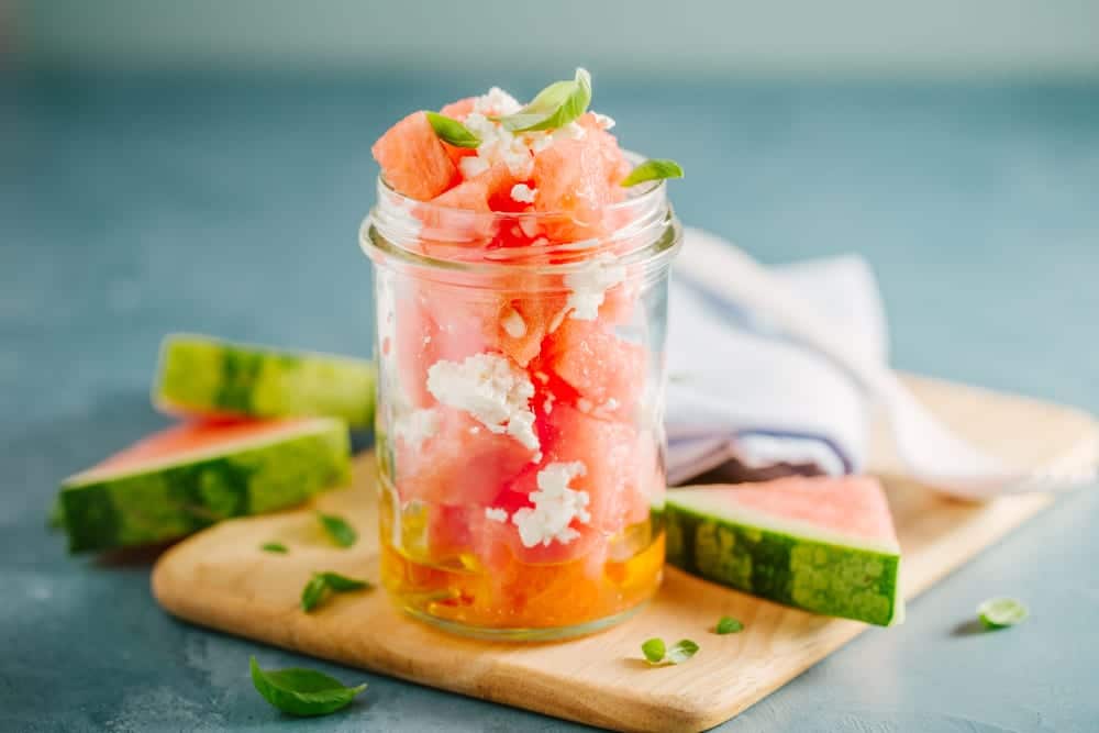 Salat aus Wassermelone, Minze und Feta