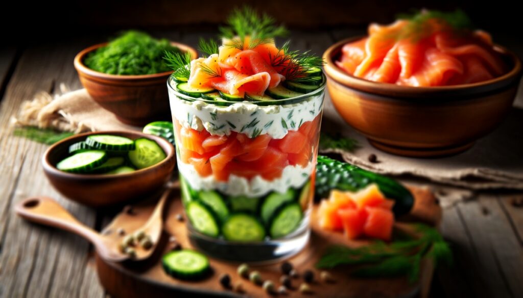 Lachs-Trifle-mit Dillöl
