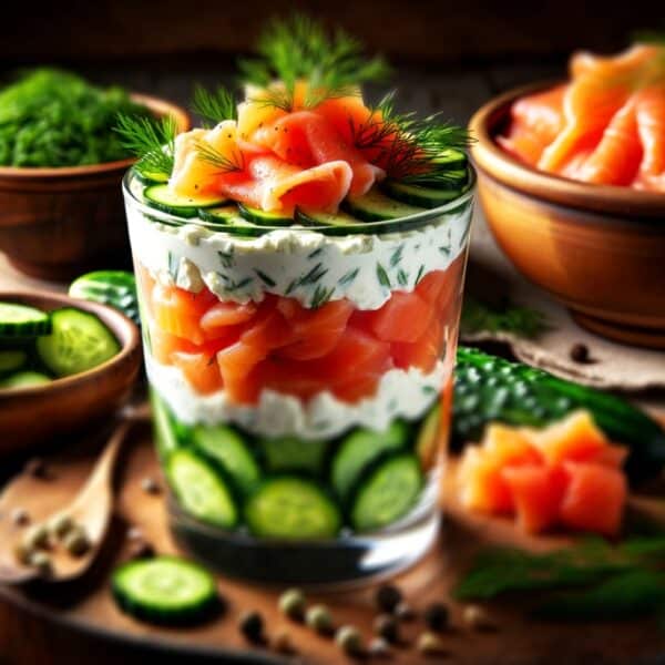 Lachs-Trifle-mit Dillöl