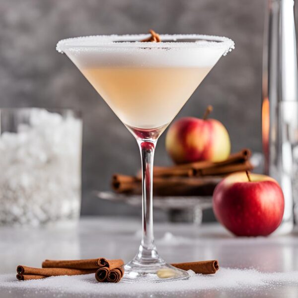 Winterlicher Cocktail in einem klaren Glas, mit einer cremigen Schaumkrone aus Eiweiß oder Aquafaba.