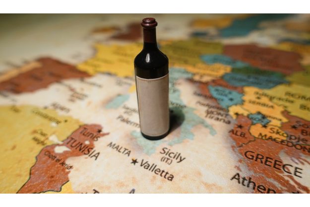 Wine tasting Munich – bottle on map of Europe